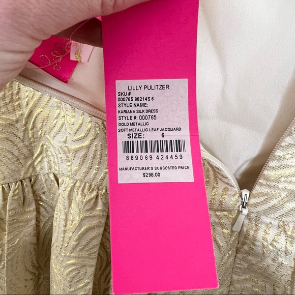 NWT Lilly Pulitzer Kariana Gold Silk Off-The-Shoulder Dress size 6 - Picture 11 of 13